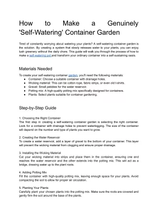 Self-Watering Container Garden Tips for Success