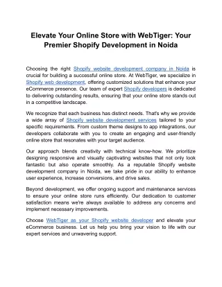 Elevate Your Online Store with WebTiger: Your Premier Shopify Developer
