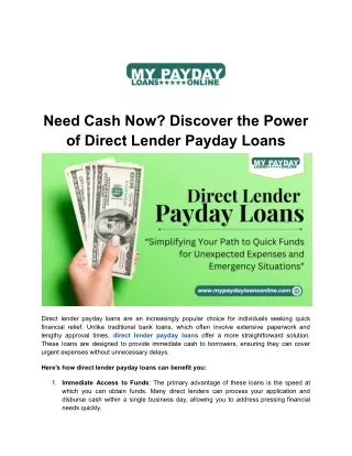 Unlock Financial Flexibility with Direct Lender Payday Loans