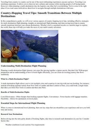 **Travel Tips for Country-Hopping: Smooth Transitions between Multiple Destinati