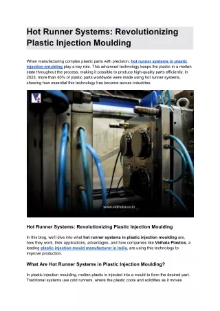 Hot Runner Systems_ Revolutionizing Plastic Injection Moulding