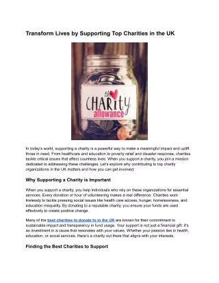 Transform Lives by Supporting Top Charities in the UK