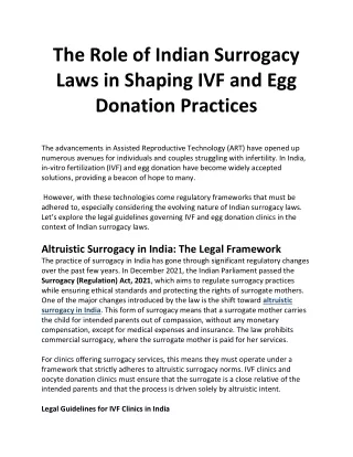 The Role of Indian Surrogacy Laws in Shaping IVF and Egg Donation Practices
