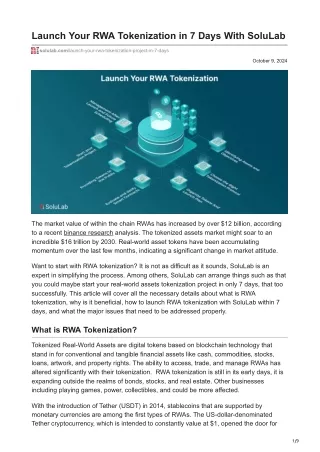 Launch Your RWA Tokenization in 7 Days With SoluLab