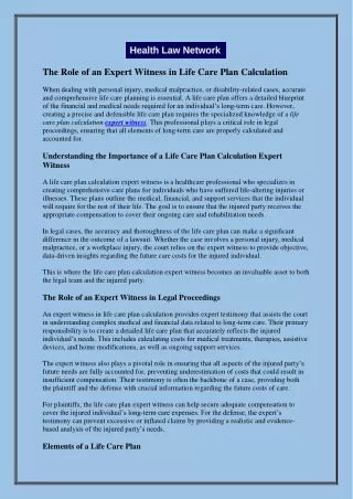 The Role of an Expert Witness in Life Care Plan Calculation