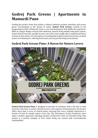 Godrej Park Greens | Apartments in Mamurdi Pune