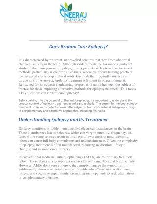 Does Brahmi Cure Epilepsy