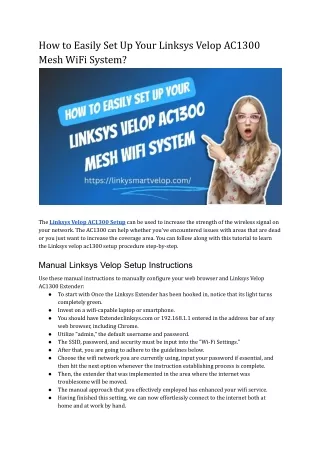 How to Easily Set Up Your Linksys Velop AC1300 Mesh WiFi System