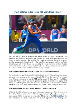 Most Catches in ICC Men’s T20 World Cup History