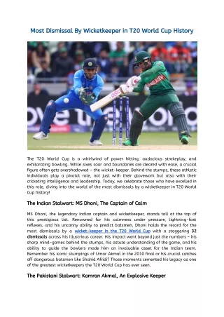 Most Dismissal by Wicketkeeper in T20 World Cup History