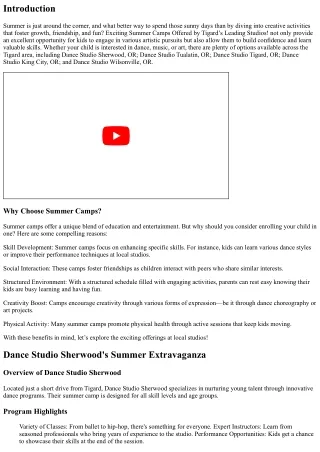 “Exciting Summer Camps Offered by Tigard’s Leading Studios!”
