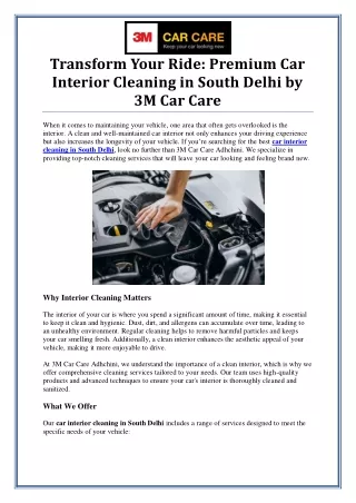 Professional Car Interior Cleaning in South Delhi by 3M Car Care