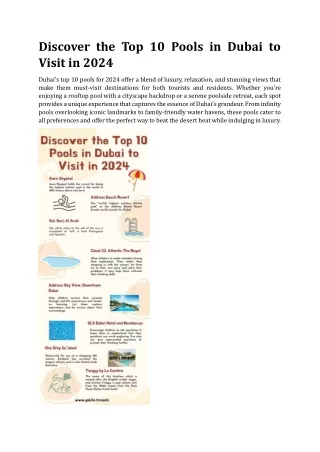 Discover the Top 10 Pools in Dubai to Visit in 2024