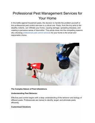 Professional Pest Management Services for Your Home