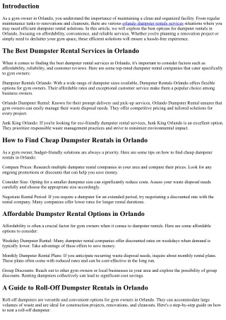 Gym Owners: Efficient Solutions for Dumpster Rentals in Orlando