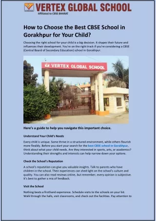 How to Choose the Best CBSE School in Gorakhpur for Your Child