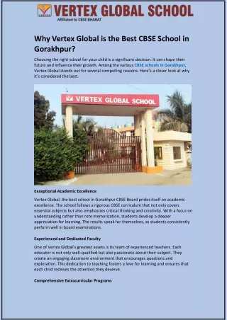 Why Vertex Global is the Best CBSE School in Gorakhpur