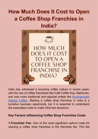 How Much Does It Cost to Open a Coffee Shop Franchise in India