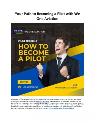 Your Path to Becoming a Pilot with We One Aviation