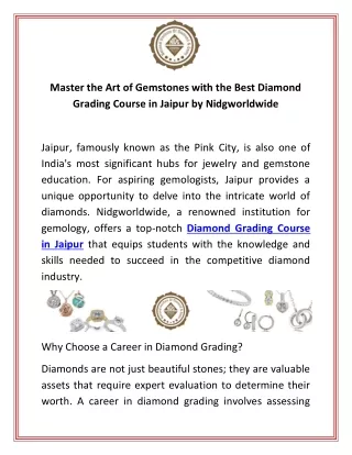 Master the Art of Gemstones with the Best Diamond Grading Course in Jaipur by Nidgworldwide