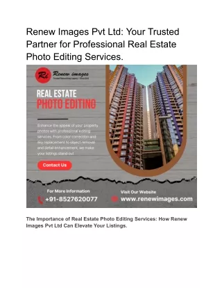 Renew Images Pvt Ltd: Your Trusted Partner for Professional Real Estate Photo Ed