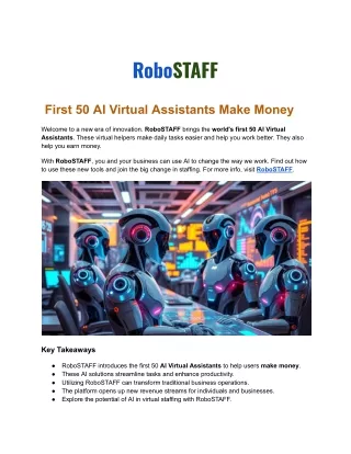 RoboSTAFF introduces the first 50 AI Virtual Assistants to help users make money