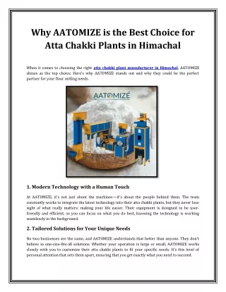 Why AATOMIZE is the Best Choice for Atta Chakki Plants in Himachal