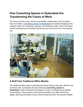 How Coworking Spaces in Hyderabad Are Transforming the Future of Work