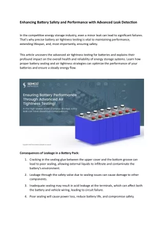Enhancing Battery Safety and Performance with Advanced Leak Detection