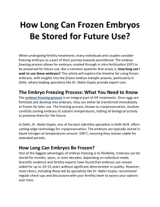 How Long Can Frozen Embryos Be Stored for Future Use