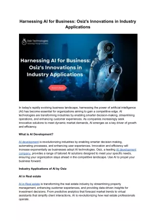 Harnessing AI for Business_ Osiz's Innovations in Industry Applications
