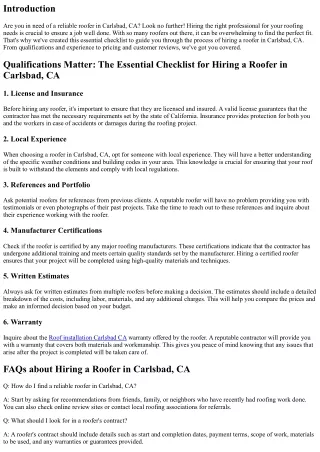 The Essential Checklist for Hiring a Roofer in Carlsbad, CA