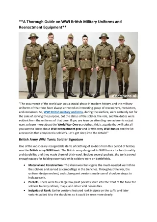 A Thorough Guide on WWI British Military Uniforms and Reenactment Equipment