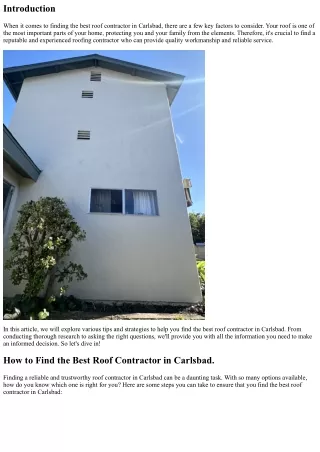 How to Find the Best Roof Contractor in Carlsbad.