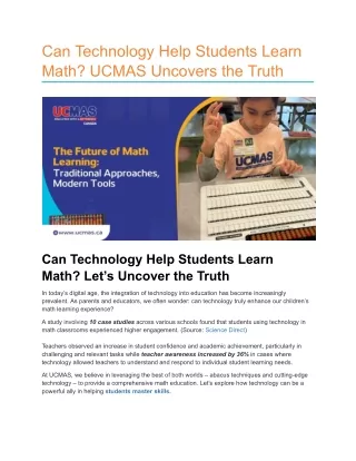 Can Technology Help Students Learn Math? UCMAS Uncovers the Truth