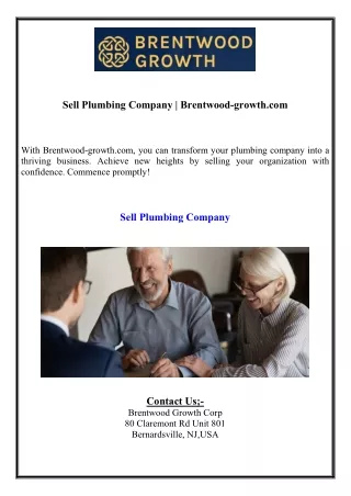 Sell Plumbing Company  Brentwood-growth.com