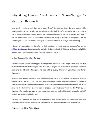 Why Hiring Remote Developers is a Game-Changer for Startups | Resourcifi