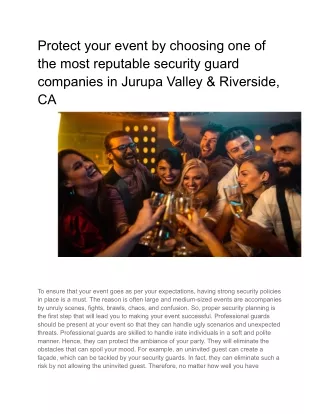 Protect your event by choosing one of the most reputable security guard companies in Jurupa Valley & Riverside, CA