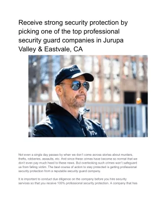 Receive strong security protection by picking one of the top professional security guard companies in Jurupa Valley & Ea