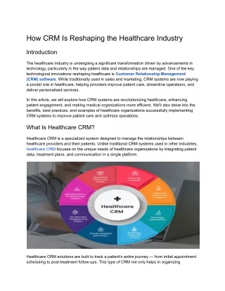 How CRM Is Reshaping the Healthcare Industry