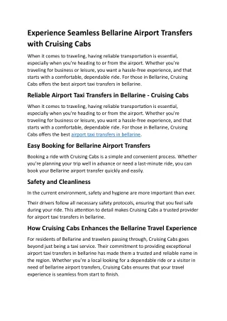 Experience Seamless Bellarine Airport Transfers with Cruising Cabs