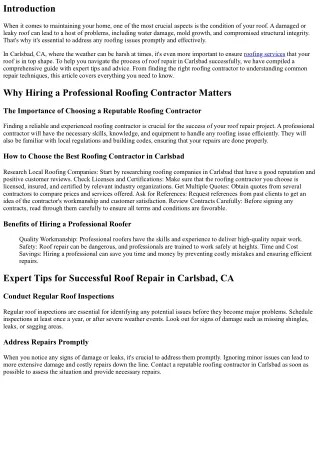 Expert Tips for Successful Roof Repair in Carlsbad, CA