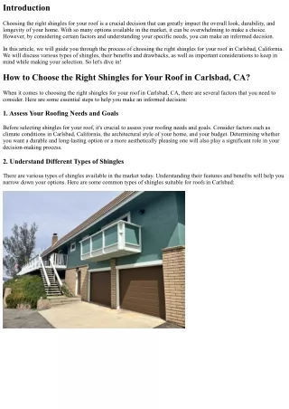 How to Choose the Right Shingles for Your Roof in Carlsbad, CA