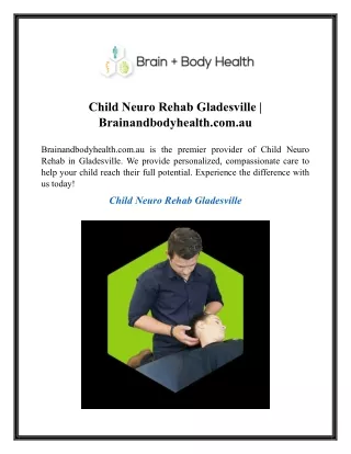 Child Neuro Rehab Gladesville  Brainandbodyhealth.com.au