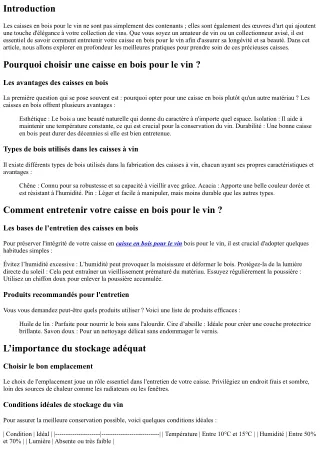 Comment entretenir votre caisse en bois pour le vin ?