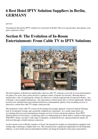 6 Best Hotel IPTV Solution Suppliers in Berlin, GERMANY
