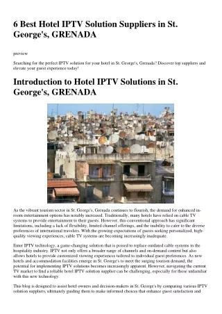6 Best Hotel IPTV Solution Suppliers in St. George's, GRENADA