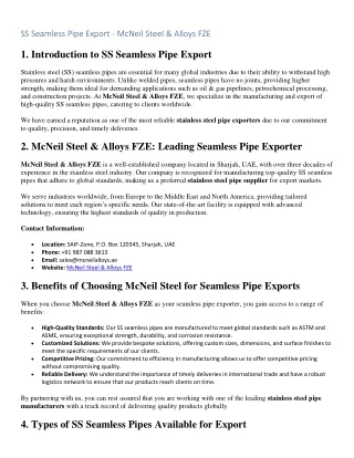 SS seamless pipe export