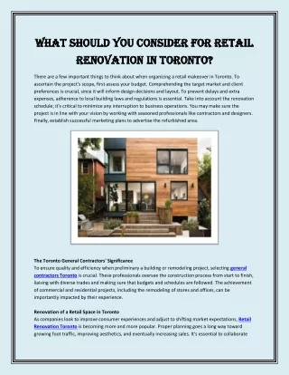 What Should You Consider for Retail Renovation in Toronto