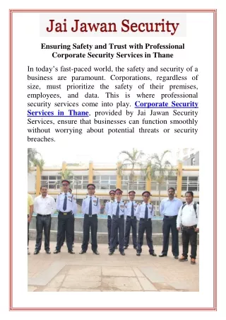 Ensuring Safety and Trust with Professional Corporate Security Services in Thane